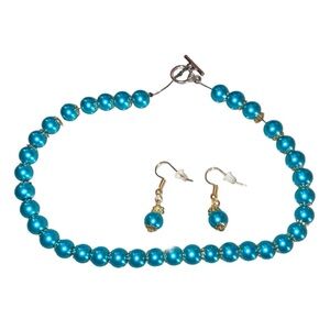New blue pearl choker jewelry set